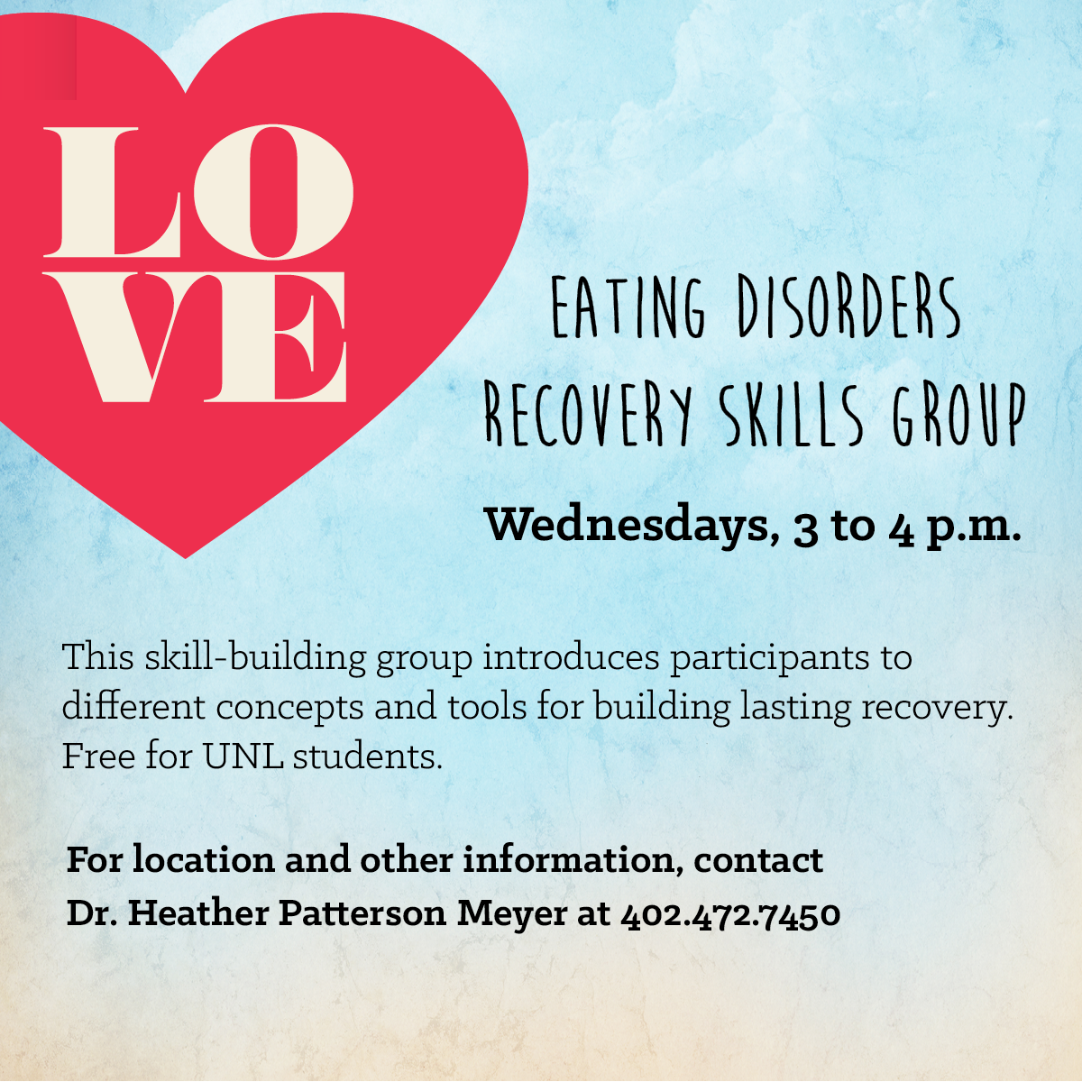 Eating Disorders Recovery Skills Group meets Wednesdays from 3 to 4 p.m.