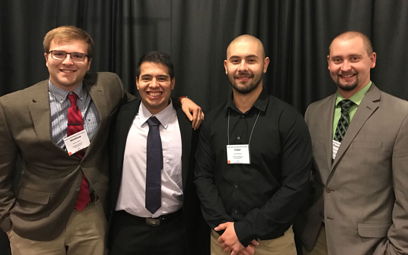 Matthew Nelson, Felipe Faleco, Isidor Ceperkovic and Thomas Butts win top honors at the 2016 North Central Weed Science Society Meeting held Dec. 12-15 in Des Moines, Iowa.