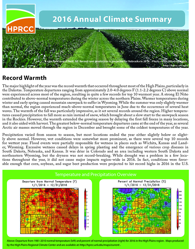 The High Plains Regional Climate Center released its first annual summary. | Courtesy image