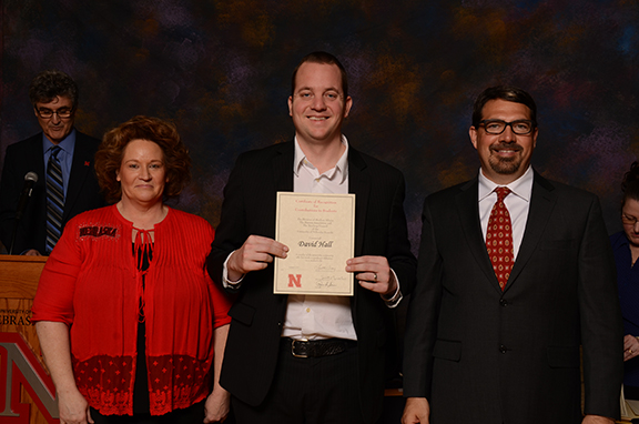 Assistant Professor of Percussion Dave Hall (center) was among the recipients of the Parents' Recognition Awards.