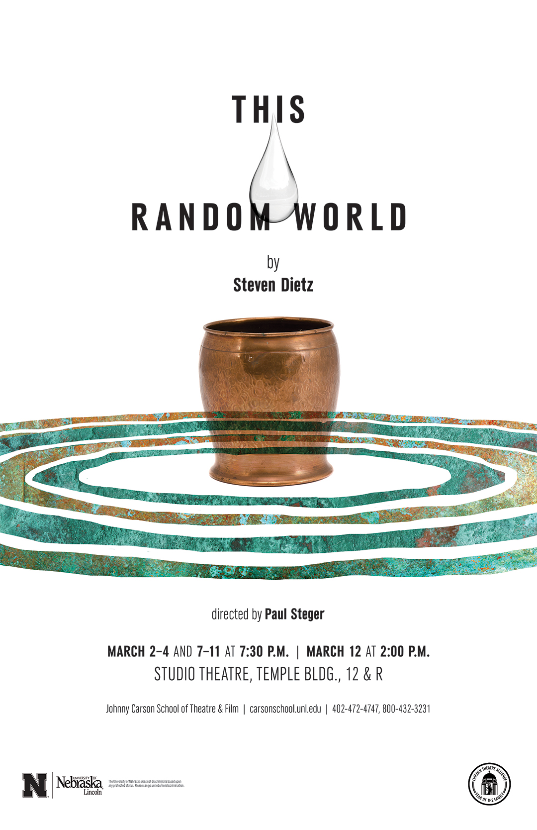 University Theatre presents "This Random World." Performances are March 2-4 and 7-12 in the Studio Theatre.
