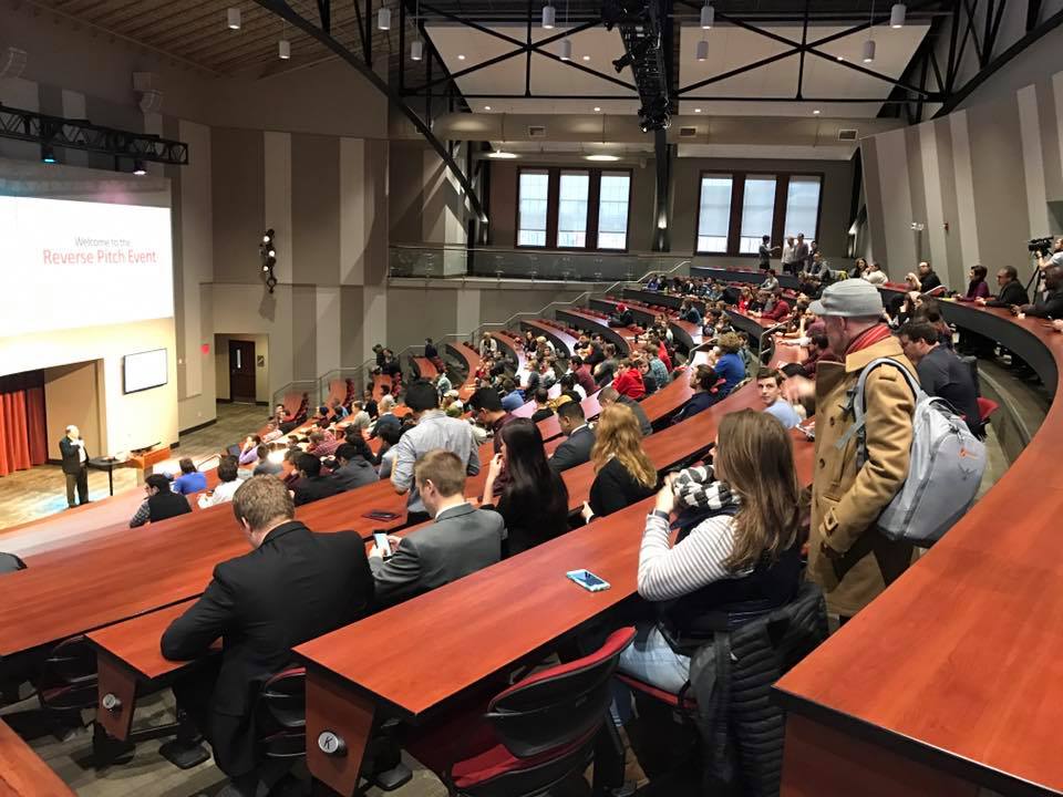 Students at Nebraska Innovation Campus for the Reverse Pitch event in January.