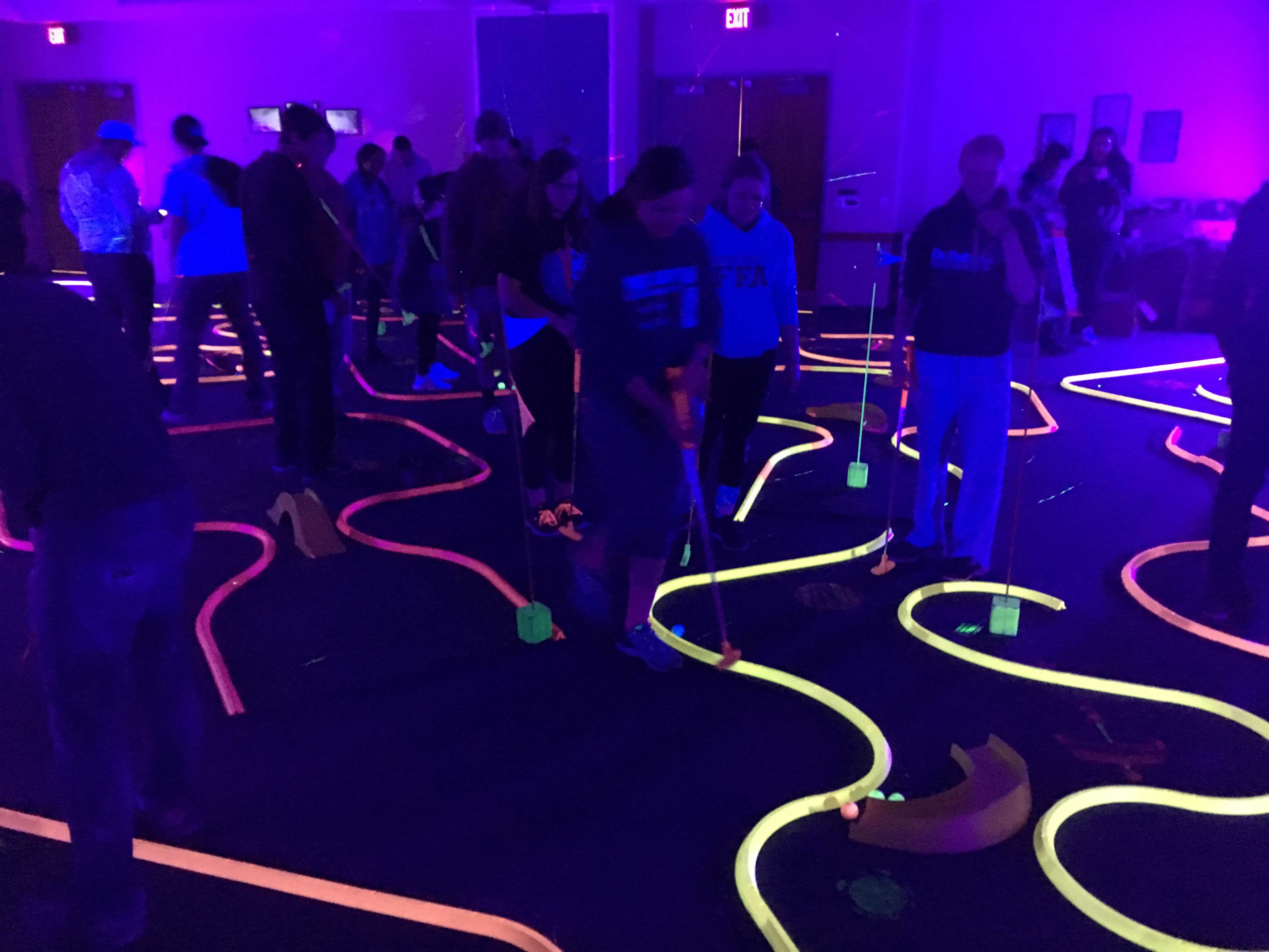 Glow golf was a popular draw for student to participate in Union Take Over.