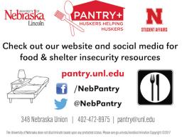 Huskers Helping Huskers Pantry+ is a new resource for students who struggle with food and/or shelter insecurity.