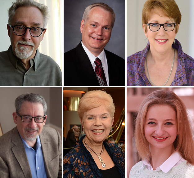 Alumni Board winners (clockwise from upper left):  Lawrence McFarland, Dr. Lance Nielsen, Patricia Raun, Desiree Bartels, MarySue Harris and the Rev. Stephen Griffith.