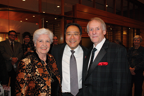 Anabeth Hormel Cox, left, and her late husband, Ted Cox, right, meet cellist Yo-Yo Ma in Lincoln in this file photo. Anabeth has given a major gift to the Lied Center for Performing Arts to support live classical music programming in Lincoln. Courtesy pho