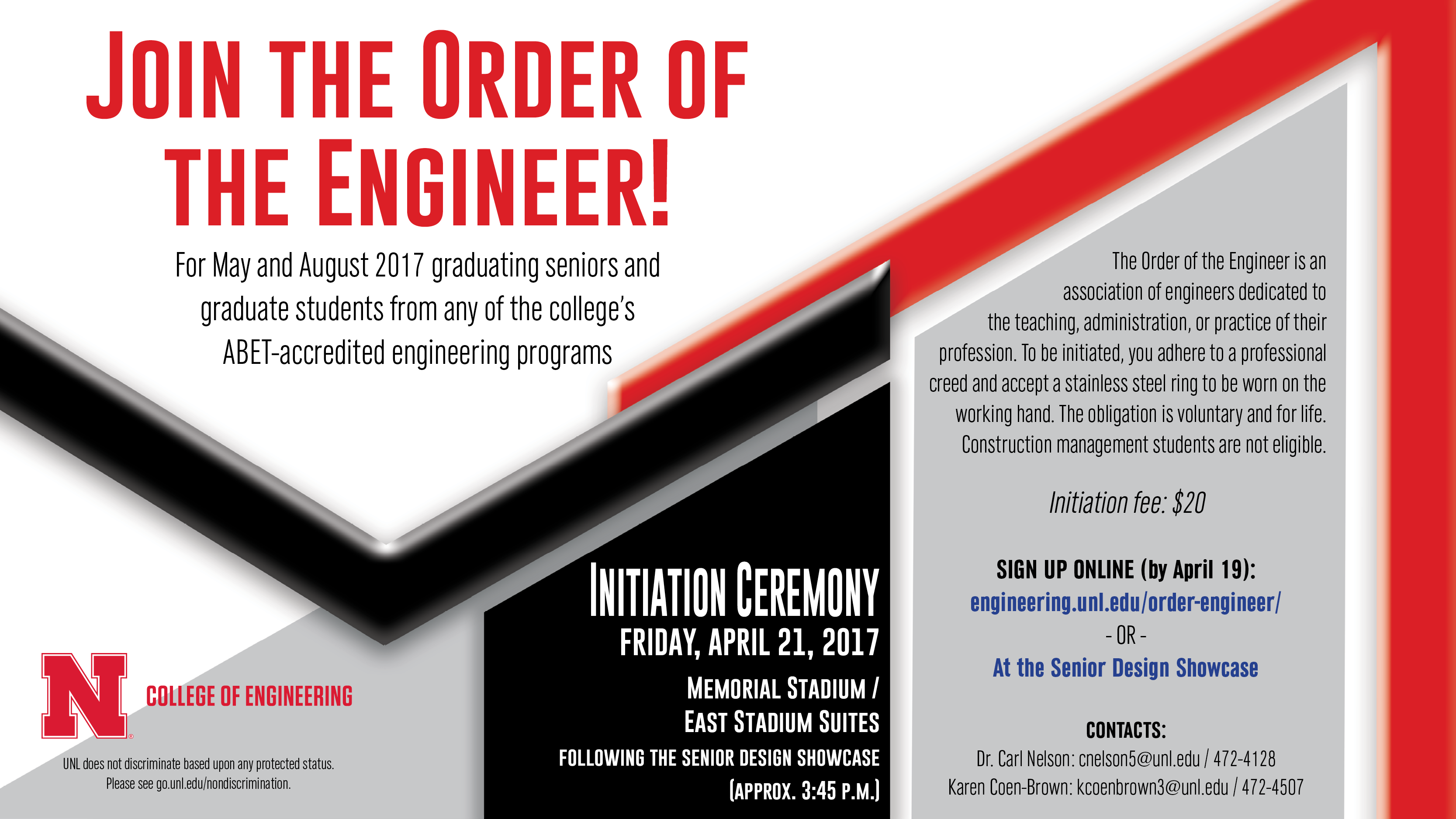 Order of the Engineer initiation ceremony in Lincoln is April 21.