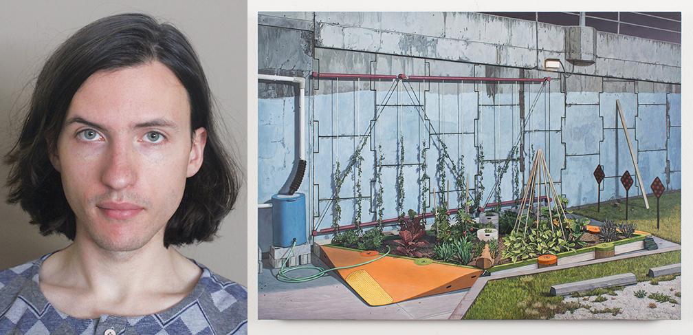 (left) Neil Griess; (right) Neil Griess, "Dead End Garden," 2012-2014, acrylic on panel, 16 7/8" x 23 1/2".