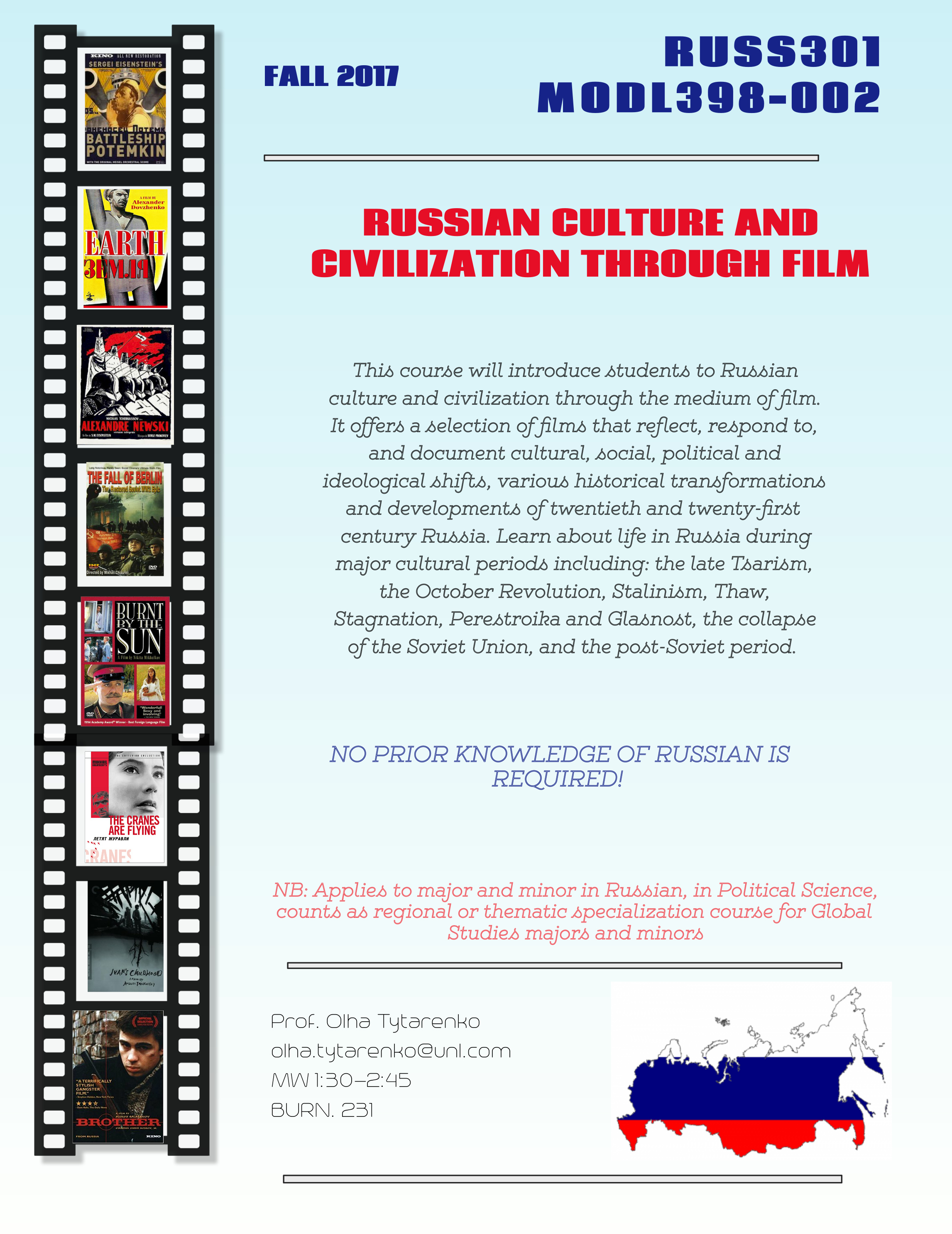 FALL COURSE: MODL398-002: Russian Culture and Civilization Through Film