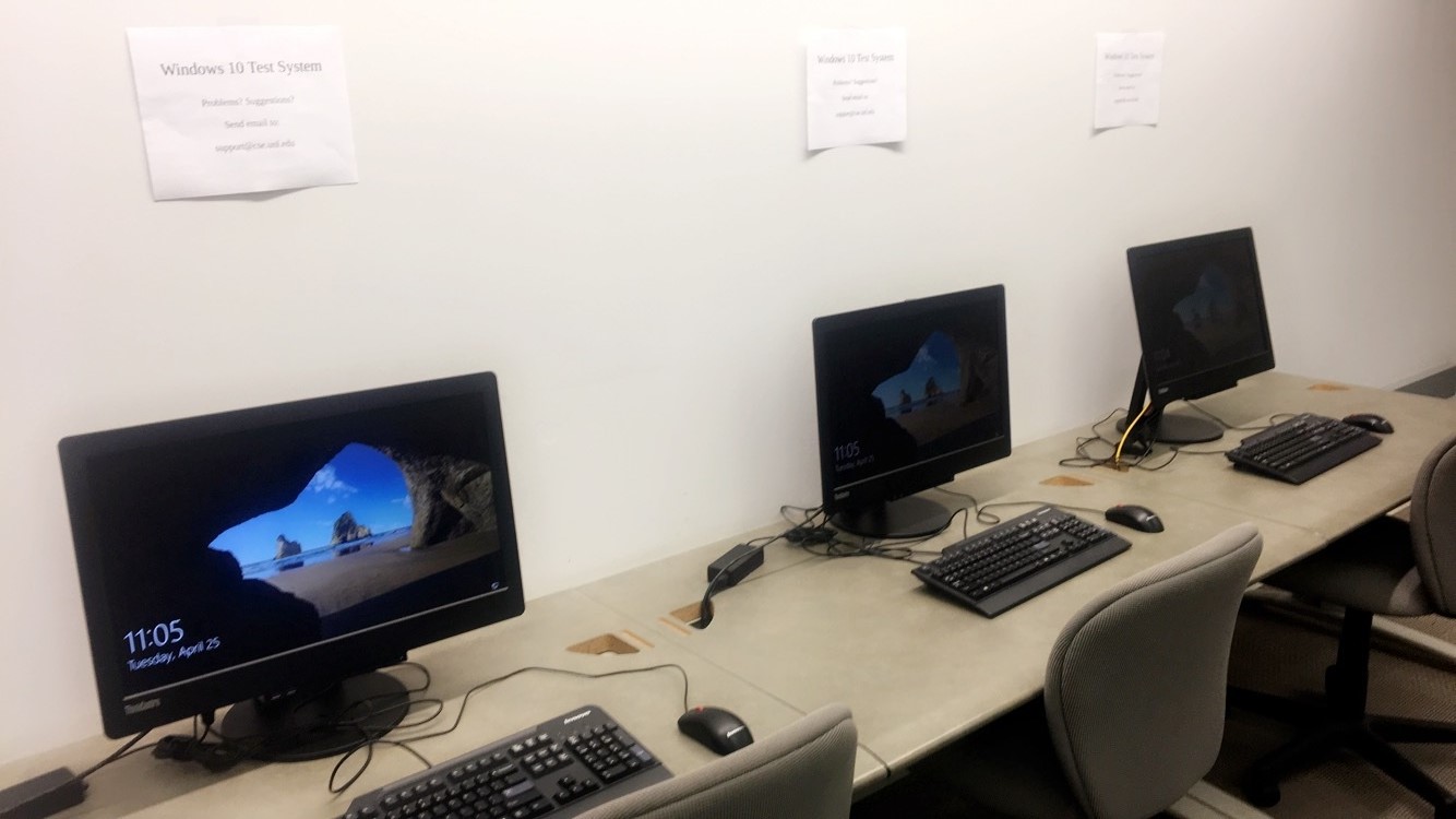 Three PCs in Avery 15 have been upgraded to Windows 10 and are available for testing.