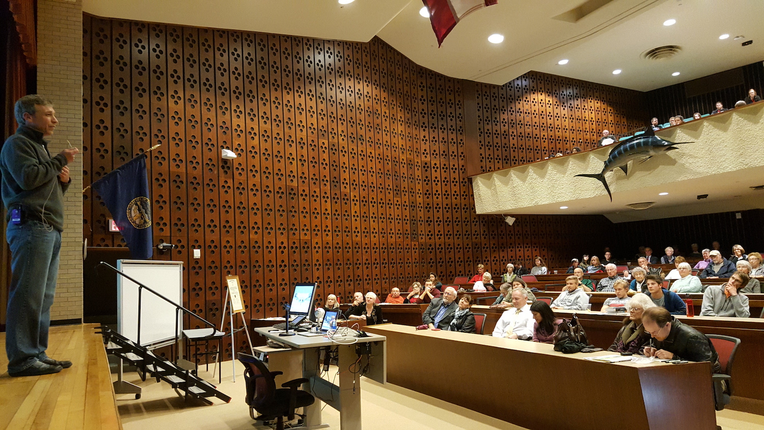 Michael Forsberg prepares to deliver the Lavin Memorial Seminar on April 28 in Hardin Hall. | Elyse Watson, Natural Resources