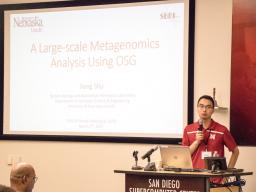 Jiang Shu presents at the All Hands Meeting in California in March.