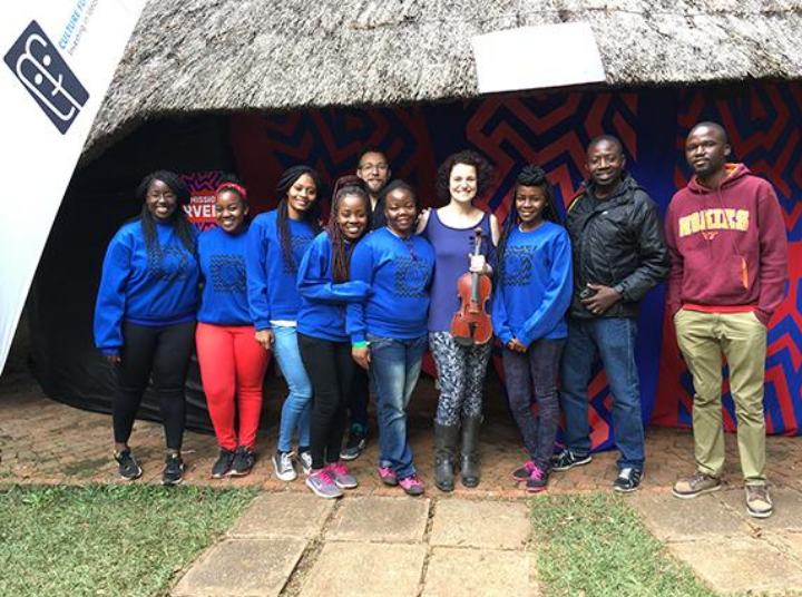 Anthony Hawley (fifth from left) and Rebecca Fischer (fourth from right) with their workshop participants at the Hirare International Arts Festival.