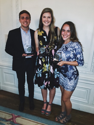 Chris Bowling, left, Lauren Brown-Hulme and Calla Kessler with their Hearst Awards.