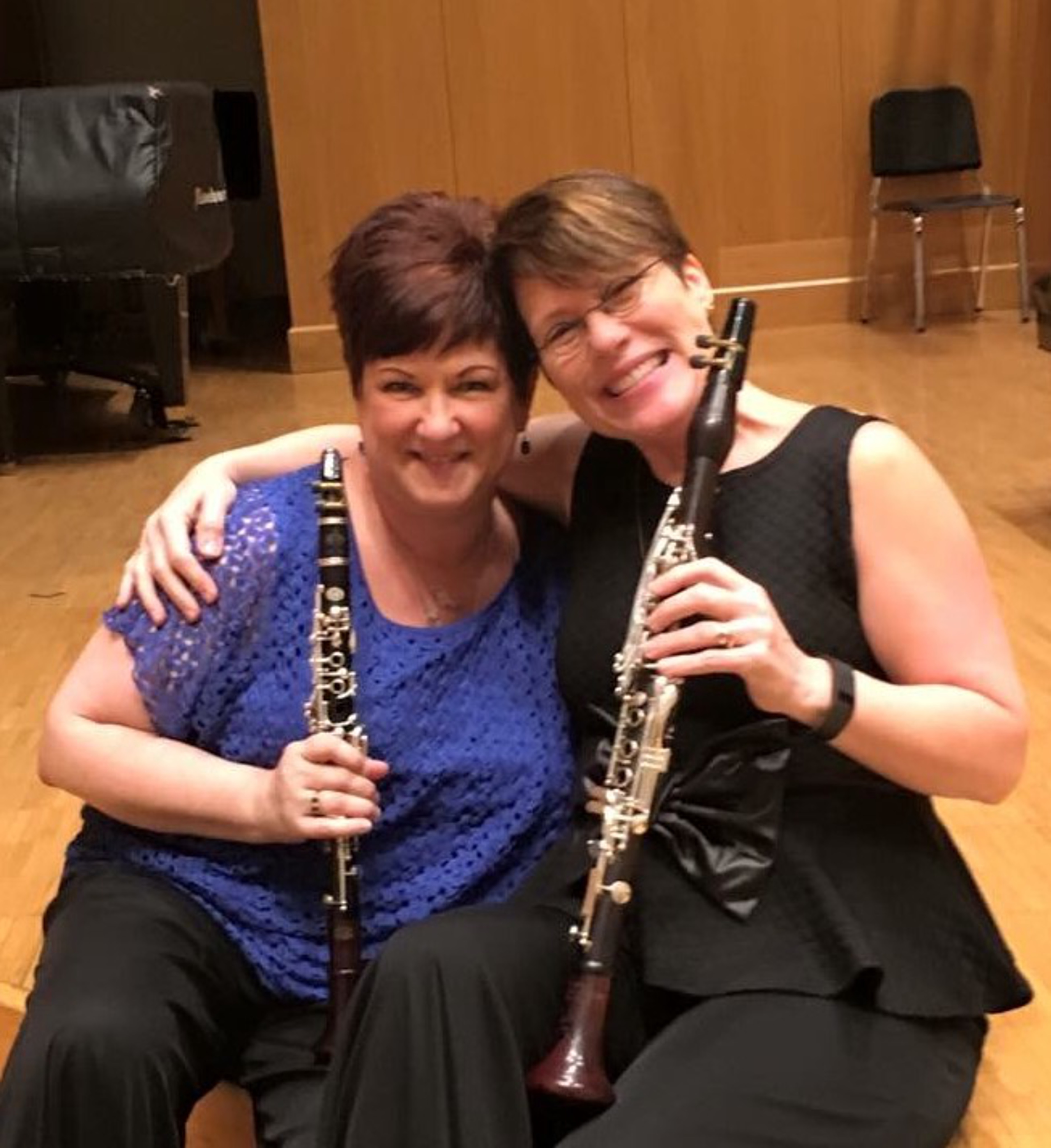 Hixson-Lied Professor of Clarinet Diane Barger (left) and Denise Gainey from the University of Alabama-Birmingham perform as the Amicitia Duo on Sept. 10.