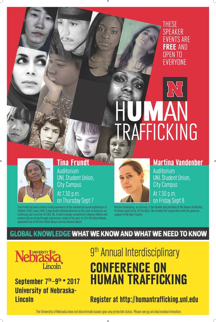 The 9th Annual Interdisciplinary Conference on Human Trafficking will be held the evening of Sept. 7 through lunch on Sept. 9 at the UNL Student Union on City Campus. 