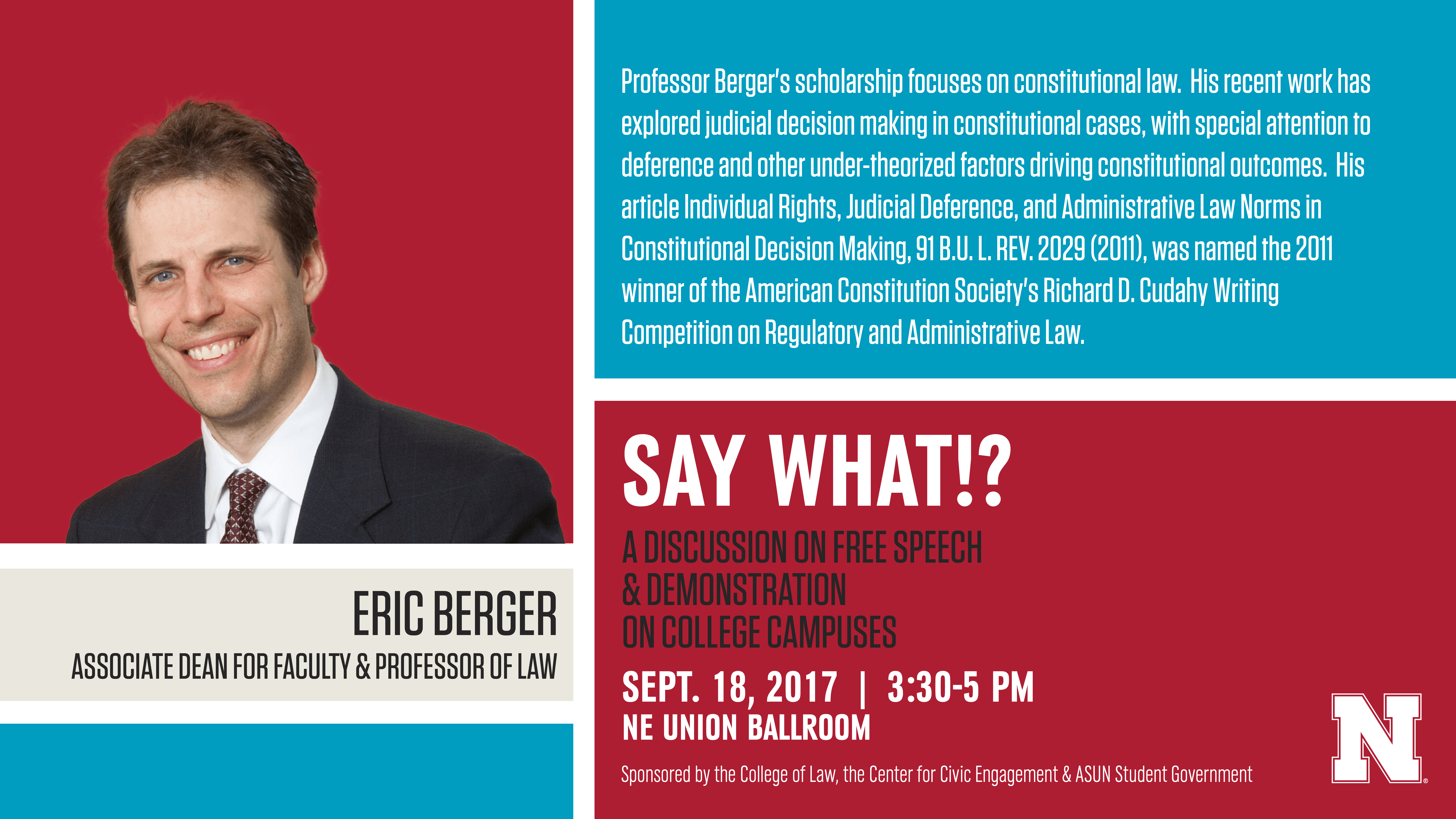 The event will take place on Monday, Sept. 18 at 3:30-5:30 p.m. in the Nebraska Union Ballroom. 