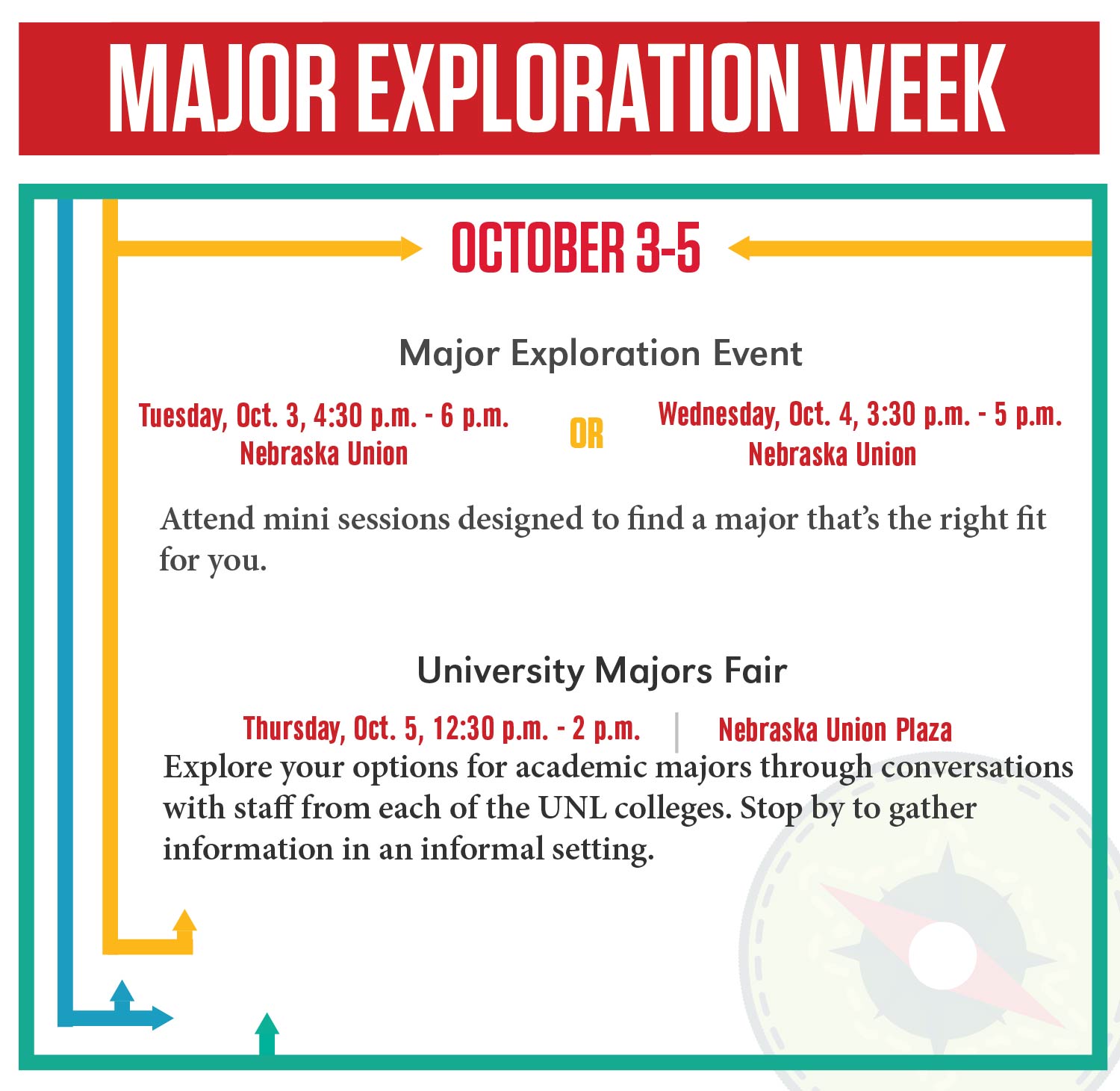 Major Exploration Week happening in October for students looking for another major or exploring minors.