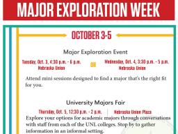 Major Exploration Week happening in October for students looking for another major or exploring minors.