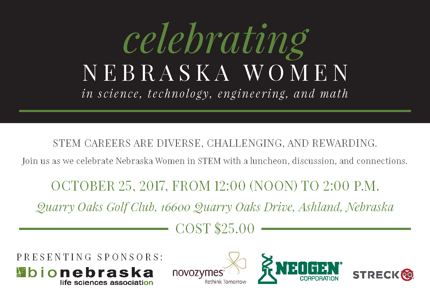 BIO Nebraska is hosting a Women in STEM luncheon and discussion on October 25th in Ashland, NE.