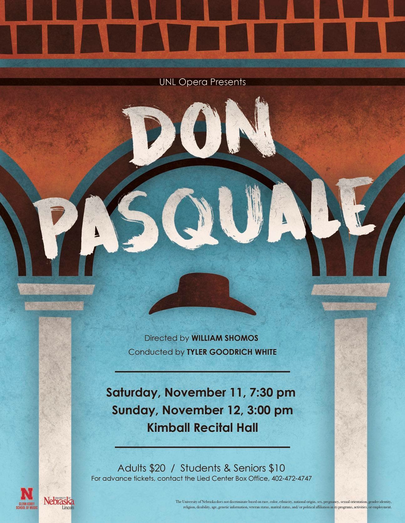 The Glenn Korff School of Music's opera program presents "Don Pasquale" Nov. 11-12 in Kimball Recital Hall.