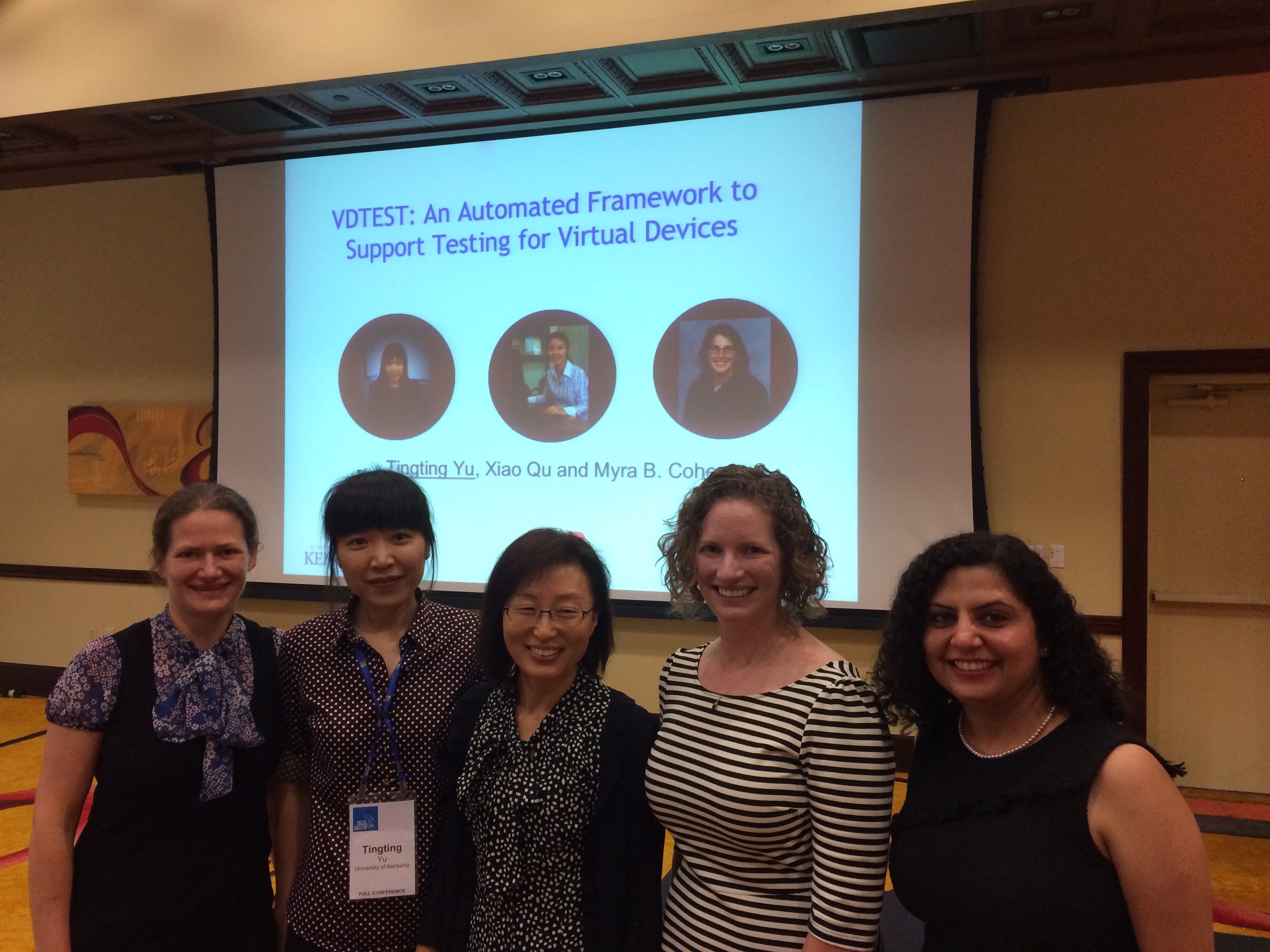 Five of eight women who have graduated from the EsQuaReD Lab from left to right: Elena Sherman, Tingting Yu, Hyunsook Do, Kathryn Stolee, and Sandeep Kuttal.