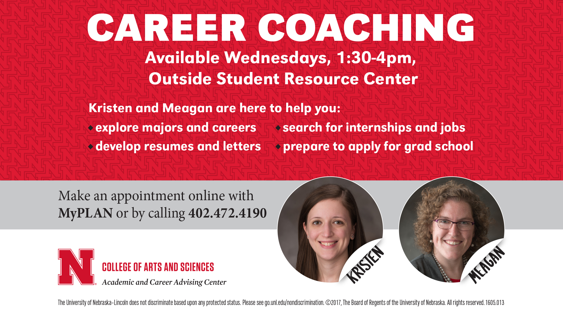 Career coaches Kristen Aldrich and Meagan Savage will be in Avery Hall every Wednesday to answer your career questions.