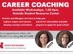 Career coaches Kristen Aldrich and Meagan Savage will be in Avery Hall every Wednesday to answer your career questions.