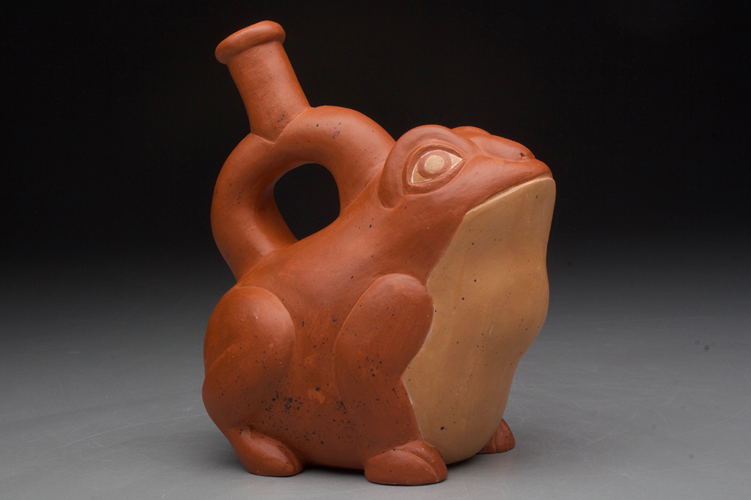 Frog Shaped Stirrup Spouted Bottle Reproduced by Wansoo Kim, Original from the Moche Culture, Peru Made in the 2nd – 5th century, Earthenware