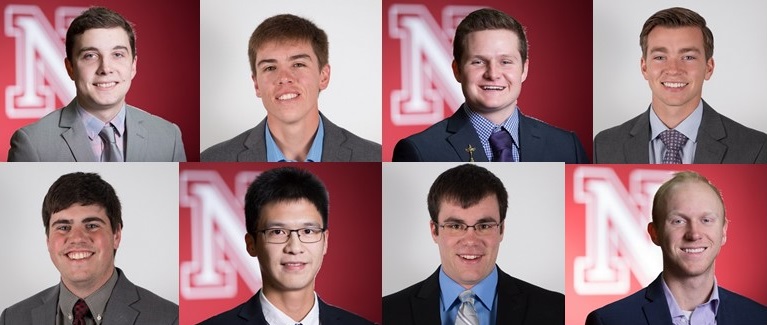 From left to right, top to bottow - Brad Bailey, Austin Miller, Drew Van Ert, Jake Frodyma, Michael Keogh, Yujie Gao, Zach Davis, and Reed Becker
