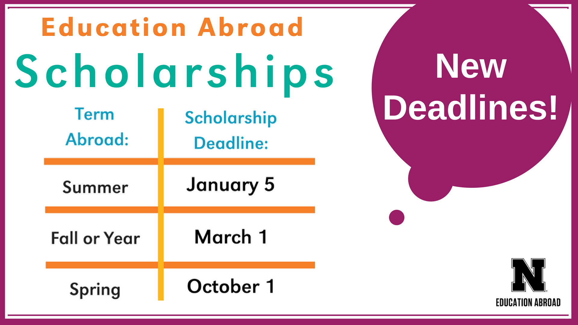 Education Abroad Scholarships NEW Deadlines! Announce University