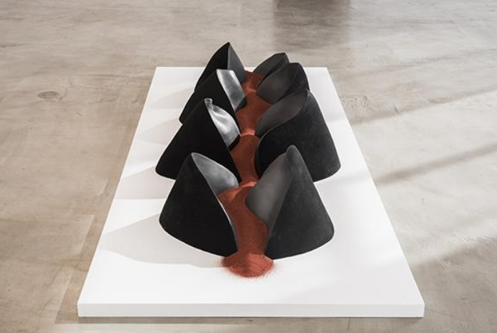 Jessica Tommeraasen, “Circulation,” ceramic, slip, glaze, sand, red iron oxide, 2017.