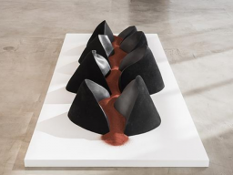 Jessica Tommeraasen, “Circulation,” ceramic, slip, glaze, sand, red iron oxide, 2017.