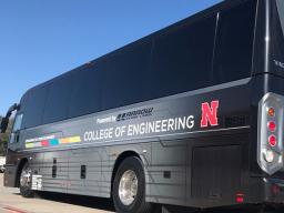 N-E Ride shuttle buses carry students, faculty and staff between Lincoln and Omaha.