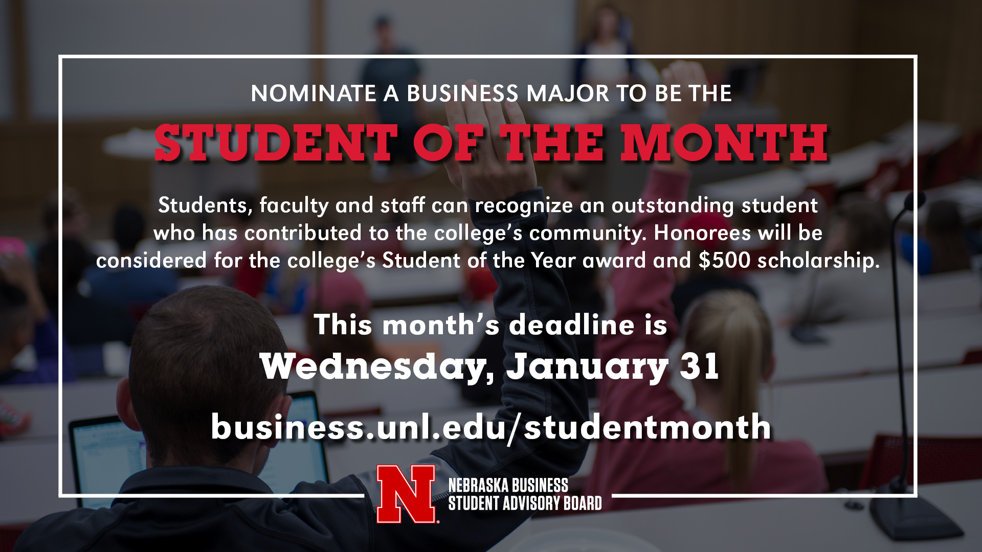 Nominate Business Majors for the Inaugural Student of the Month Award