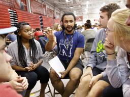 Incoming first-year students participate in Husker Dialogues, a diversity and inclusion event facilitated by more than 370 faculty, staff, and student conversation guides. Students who complete the leadership retreat will also be certified to serve as fac