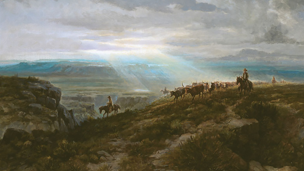  Excerpt of "Pointing Them North" by Olaf Wieghorst, which is featured in the "Cowboys from the Collection" exhibition at the Great Plains Art Museum. (Courtesy photo)