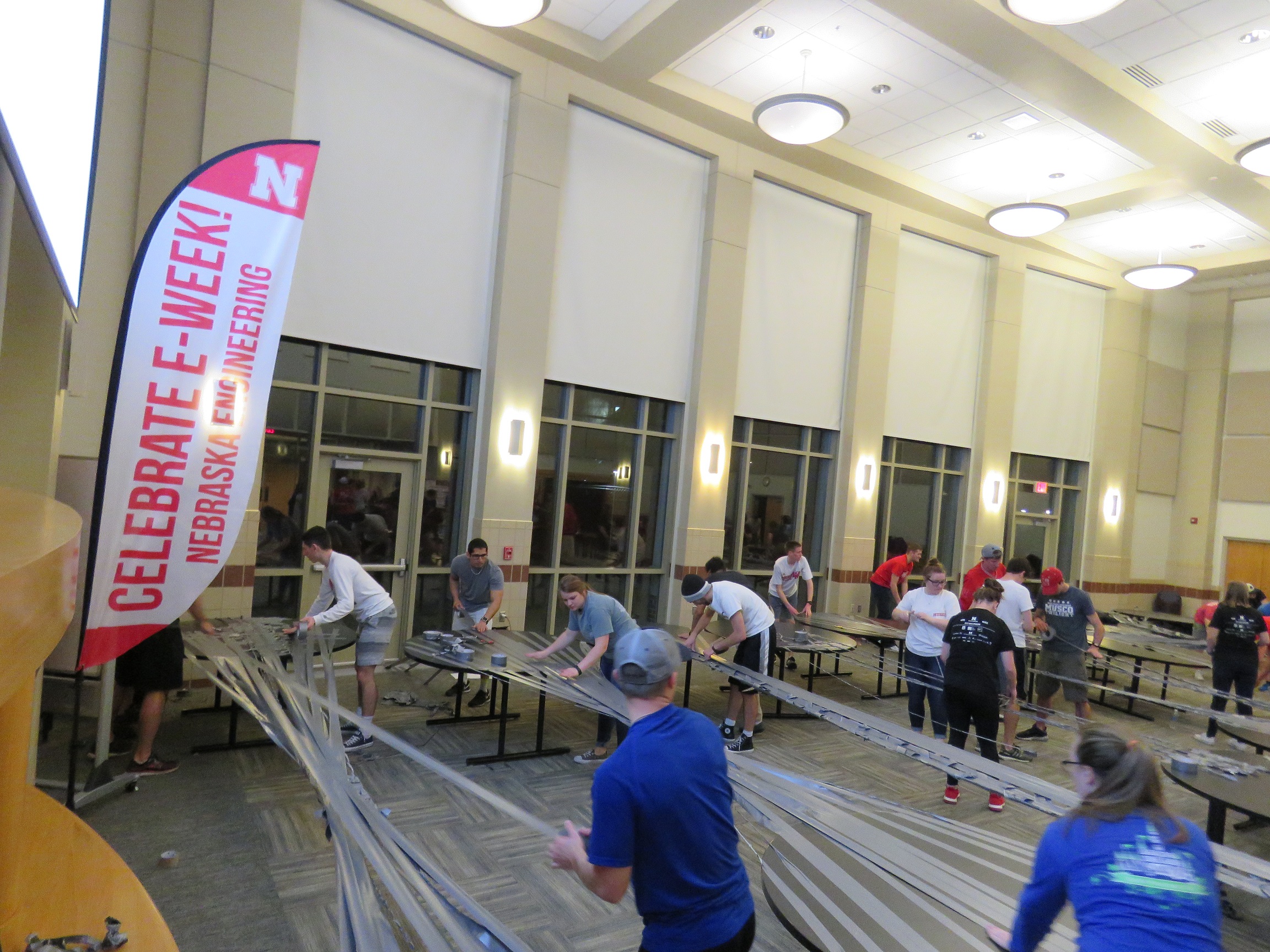 Students showcase their creativity and engineering skills at the design competition, trying to build the strongest duct tape bridges. Photo courtesy of the College of Engineering.