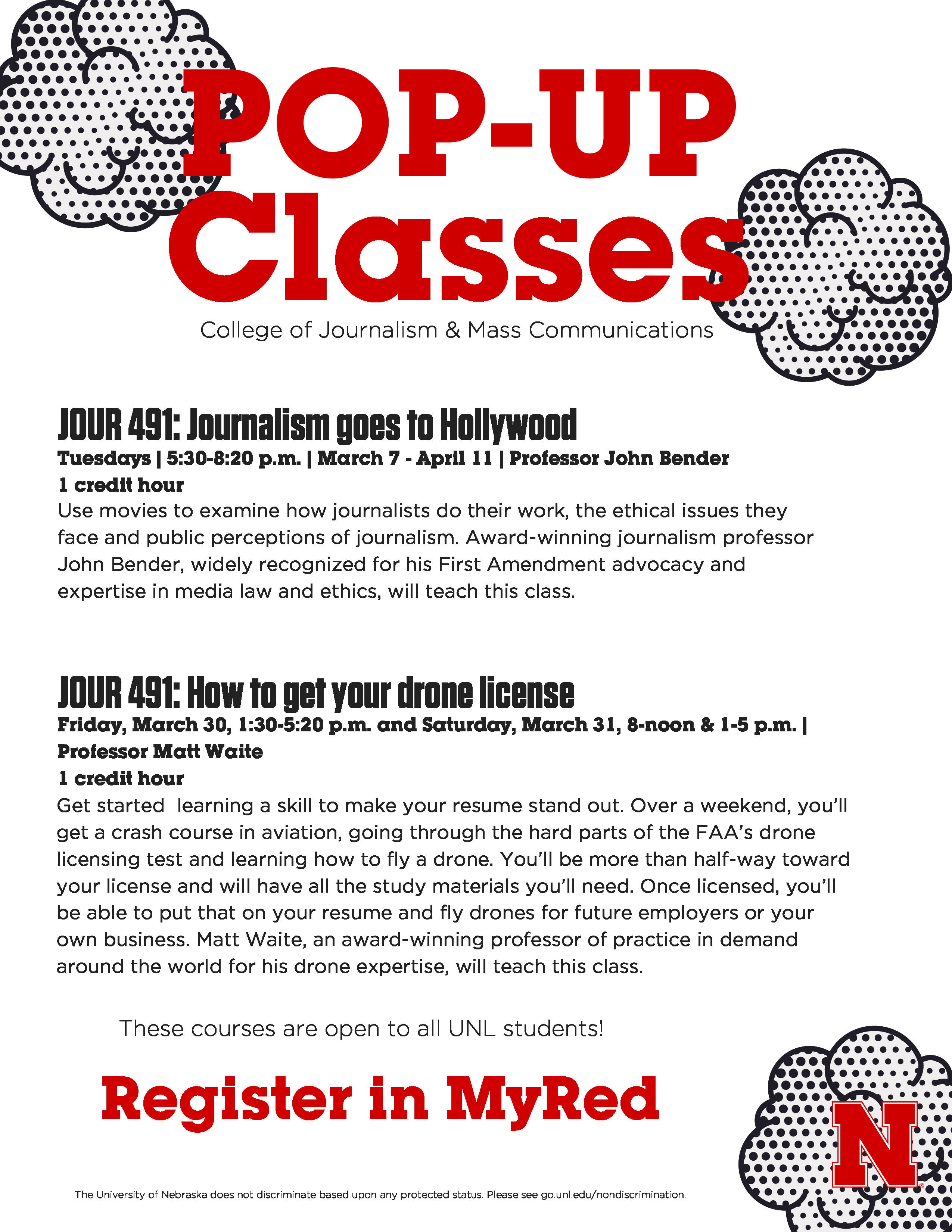 These fun, one-credit hour courses can be found in MyRed and are available to all UNL students.