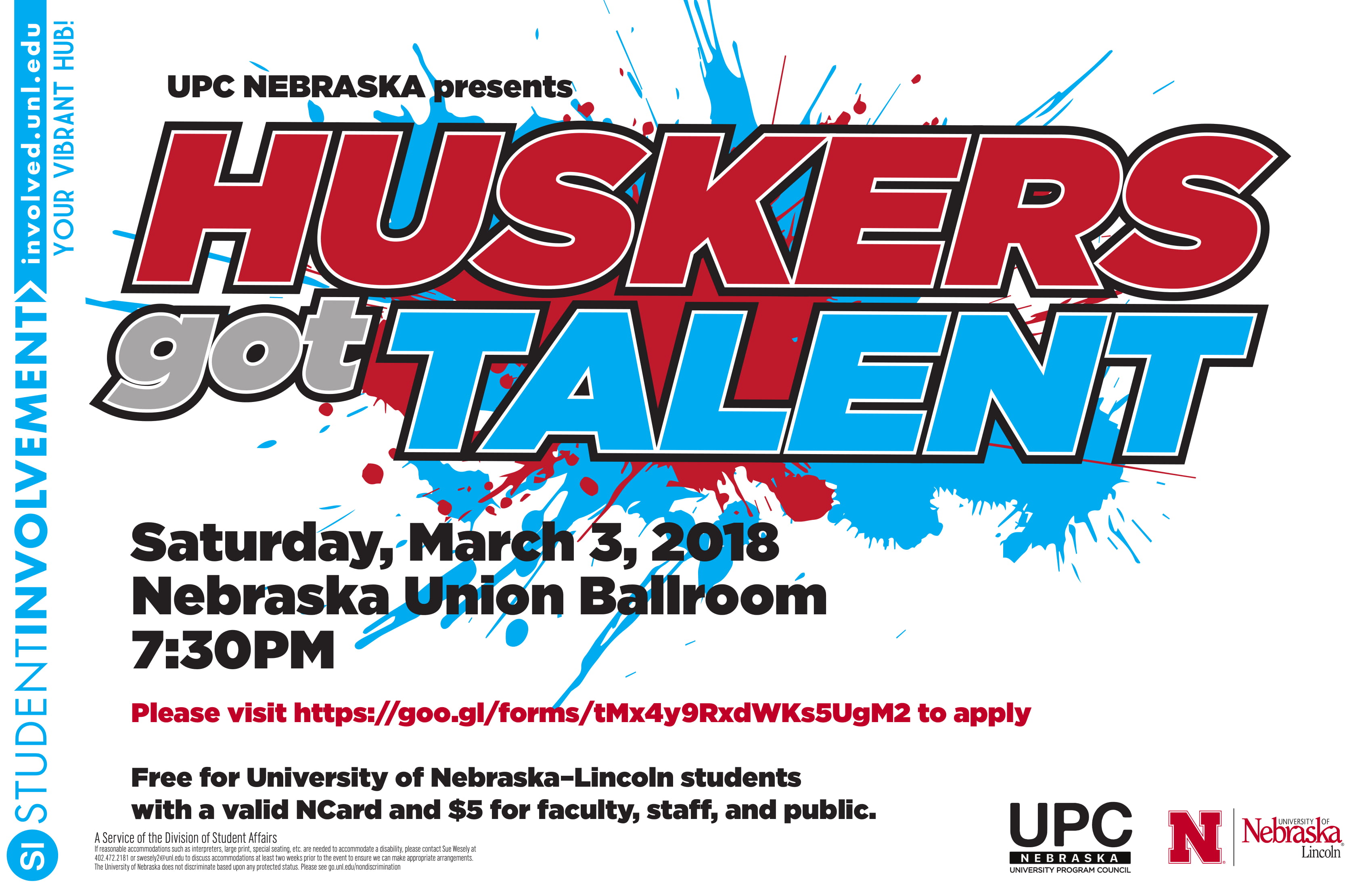 Come watch your fellow huskers showcase their talents for a chance to win $500 cash!!!
