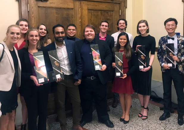 L to R, Front row: Emily Gauger, Katie O’Neil, Sumit Jagdale, Casey Venema, Anna Fobair, Carleen Glenn, Wencheng (Nathan) He. Back row: Natalie Drozd, Annie Albin, Carson Collins, Trevor Wood, Jared Mikuls