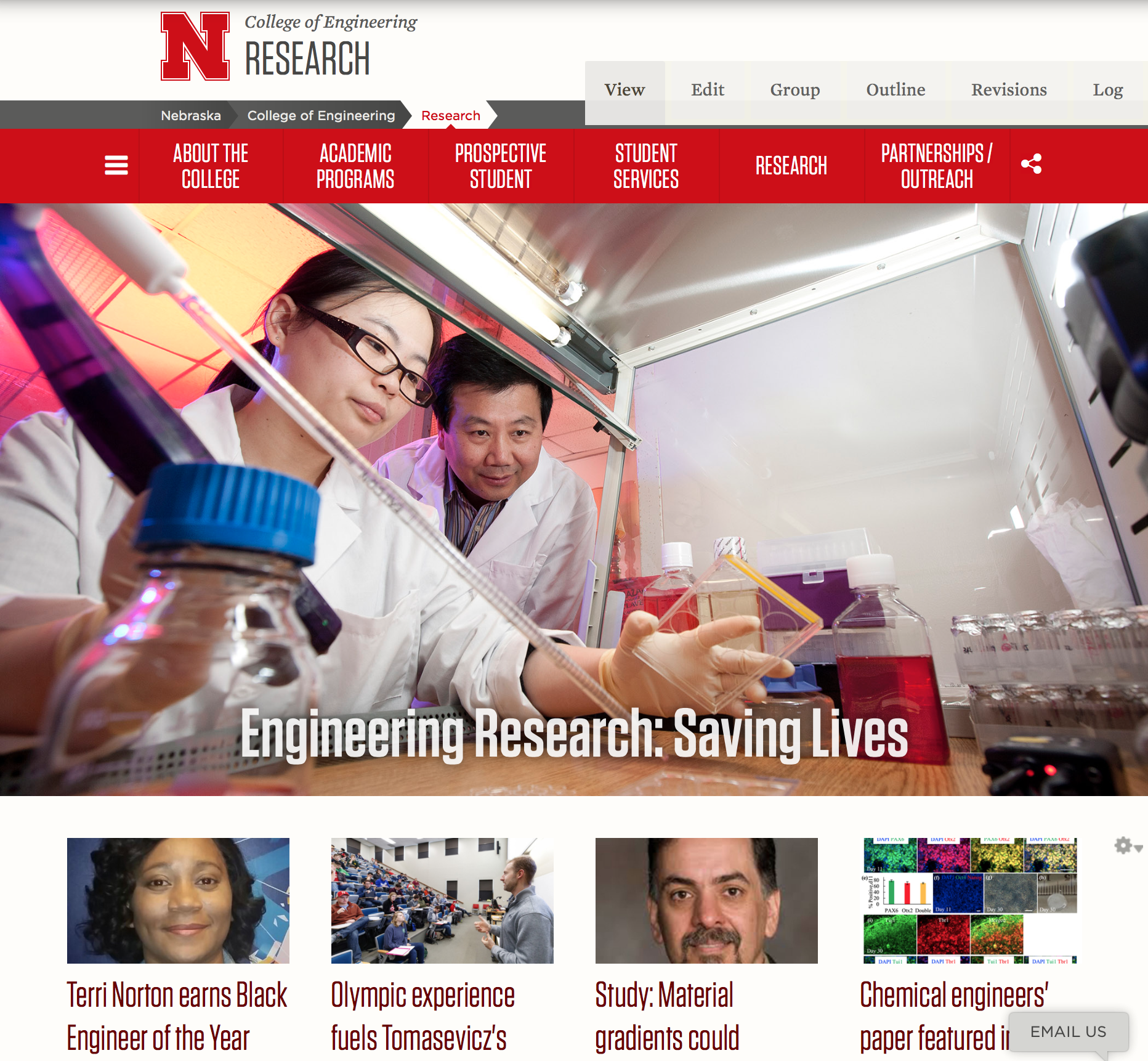 The new look for the College of Engineering Research web site.