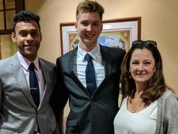 Addy Winners Faraz Mohd and Logan McIntyre with Assistant Professor Colleen Syron at AAF's awards ceremony. 