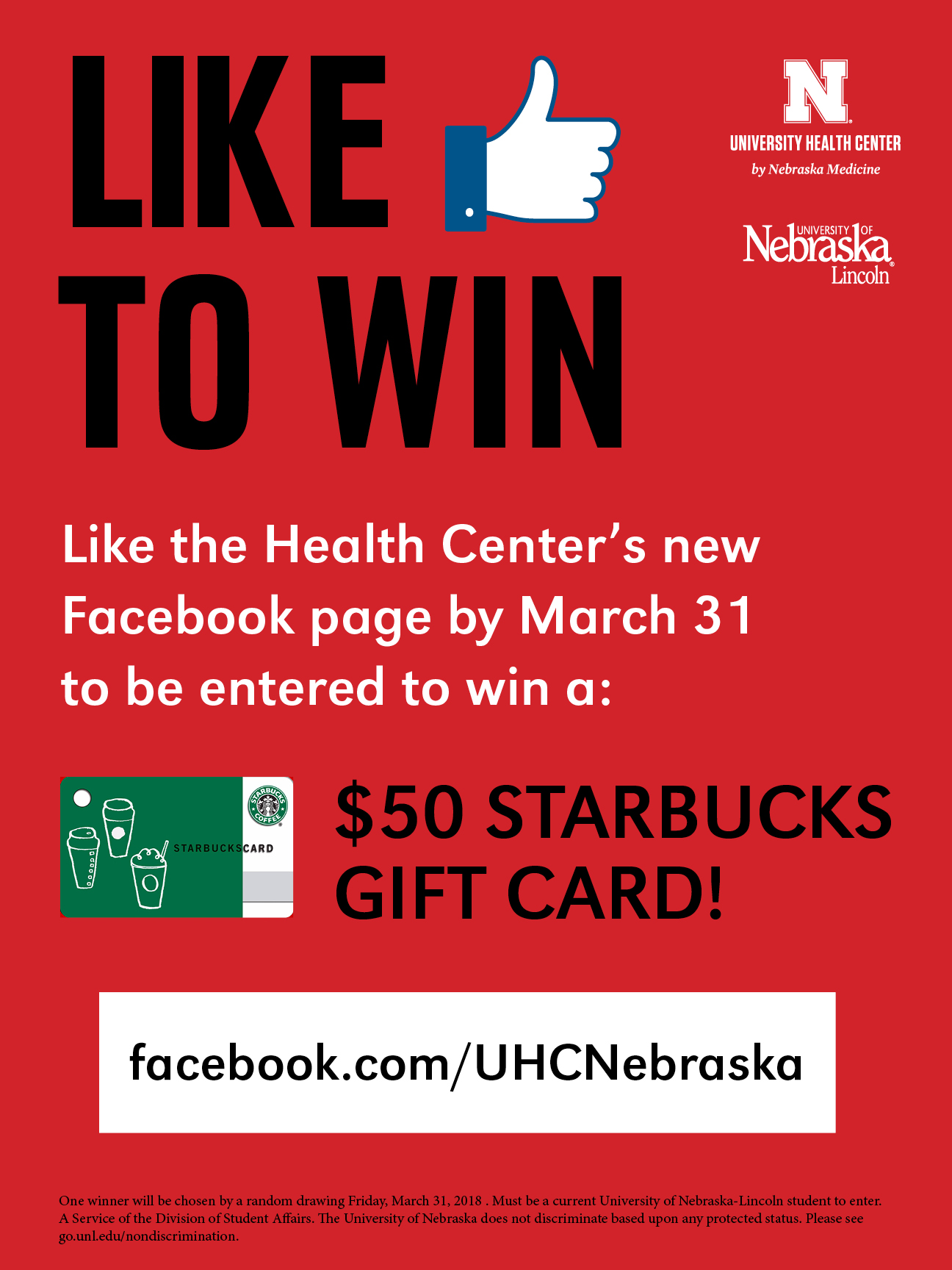 Only current University of Nebraska-Lincoln students are eligible to be entered to win.