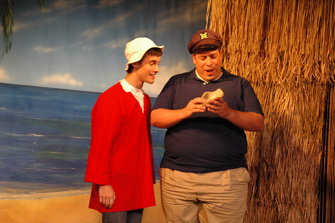 Caleb Schmuckers as Gilligan and Harold Scott as the Skipper.