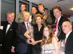 Ariel Bybee (center, holding trophy) with members of the cast and crew of "The Most Happy Fella" at the Waterford Festival of Light Opera in Ireland in 2007. 