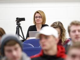 Marilyne Stains, associate professor of chemistry, watches a class at the University of Nebraska-Lincoln. Stains and her colleagues have authored a new study showing that traditional lecturing remains the most common teaching style for undergrad classes i