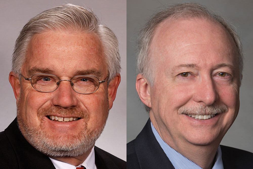 Clarence Waters (left), professor of architectural engineering; and Jerry Hudgins, professor and chair of electrical and computer engineering. 