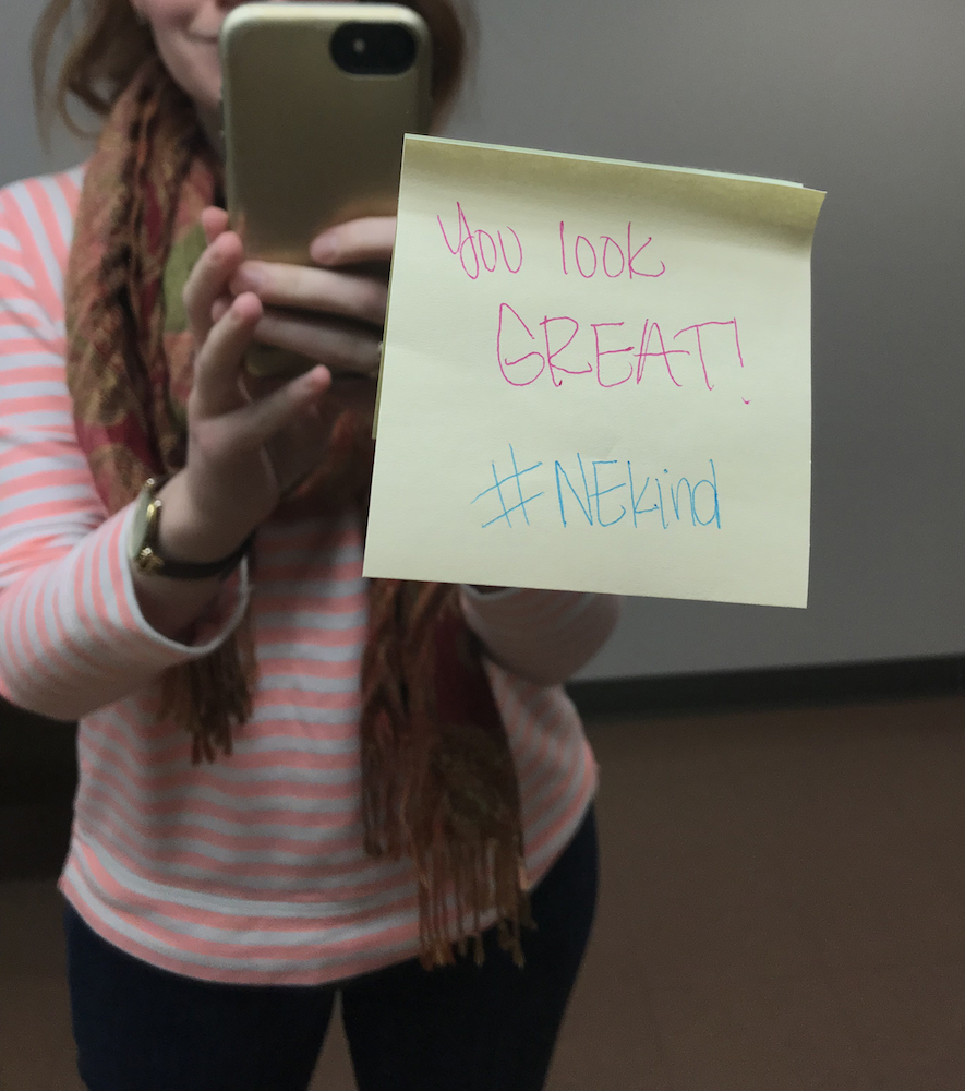 The campaign included a Post-It note project that worked to spread kindness on campus on Valentine’s Day. Each note included a kind message and a hashtag.