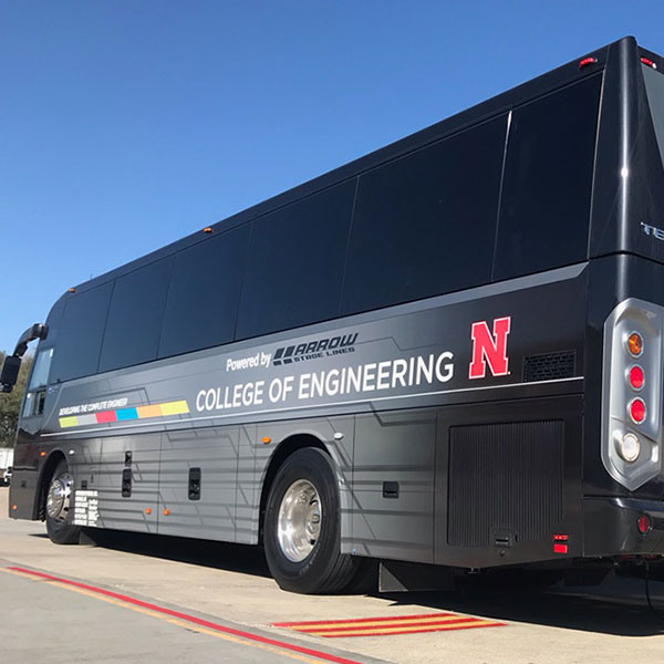 N-E Ride shuttle buses carry students, faculty and staff between Lincoln and Omaha.